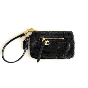 Coach Black Sequin Wristlet with Gold Heart